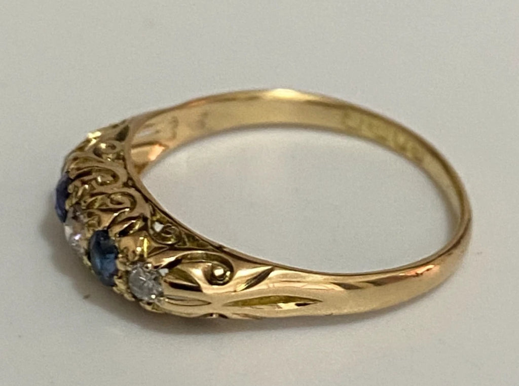 Antique 18K Yellow Gold W/ Sapphire & Diamond Ring C1915 Size Q 1/2 (US 8.5)