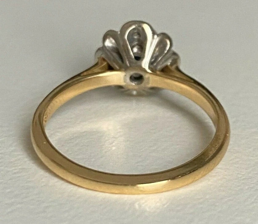 18K Yellow Gold W/ Sapphire & Diamond Cluster Ring Size L 1/2 - 5 7/8