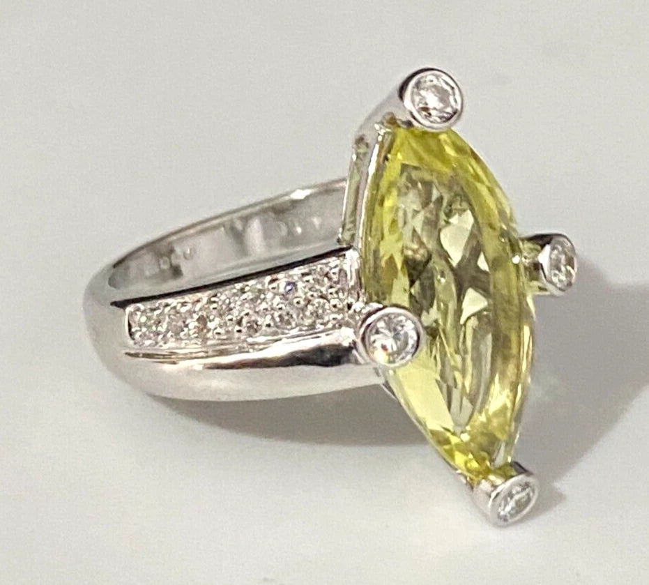 18K White Gold W/ 4.16CT Prasiolite & Diamond Ring Size M - 6