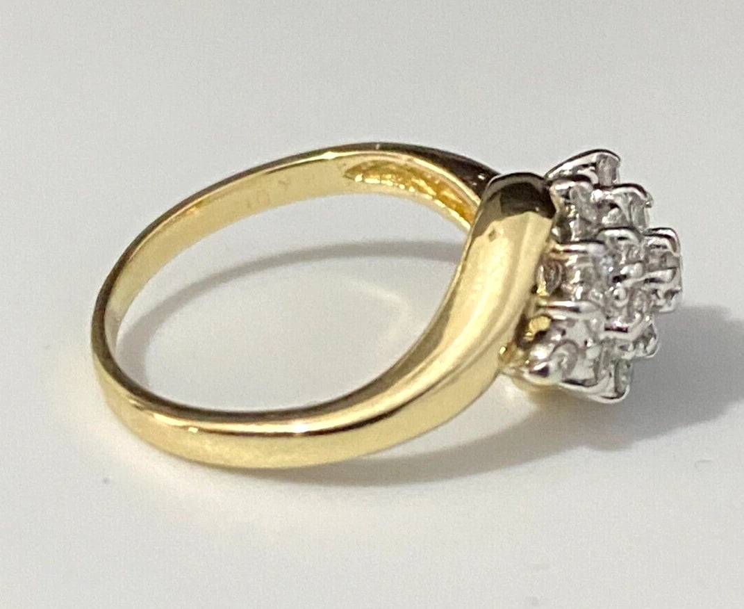 18K Yellow Gold W/ 0.32CT Diamond Bypass Cluster Ring Size I - 4 1/4