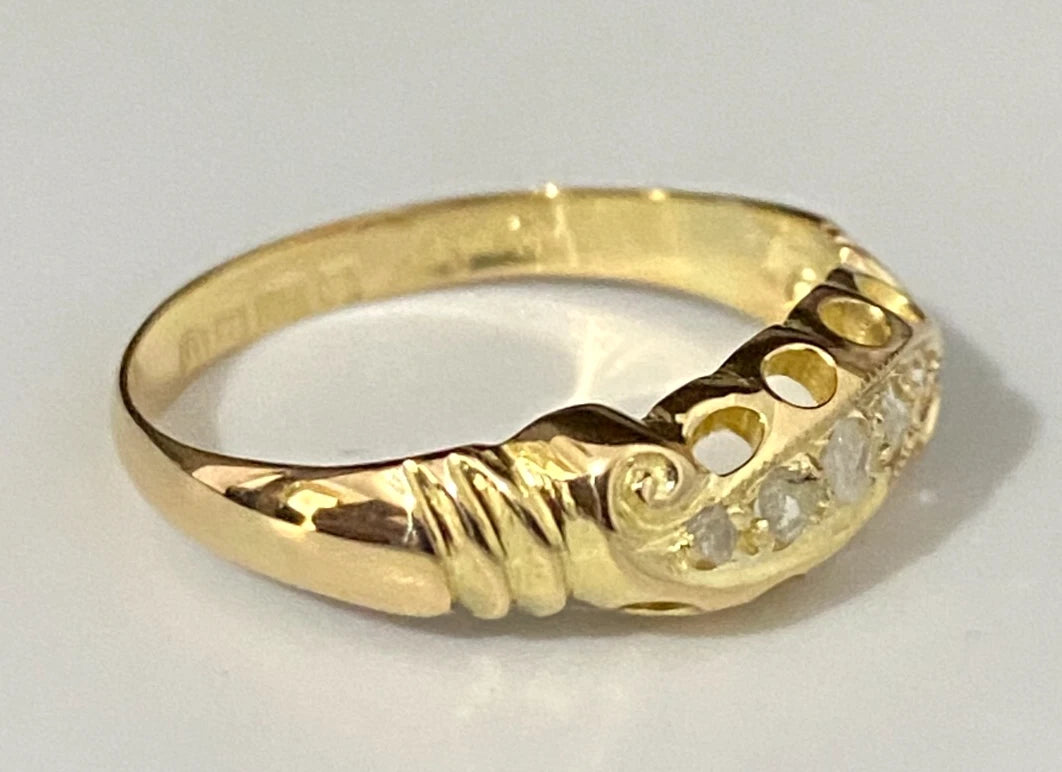 Antique 18K Yellow Gold & Rose Cut Diamond Ring C1919 Size L 1/2 - 6
