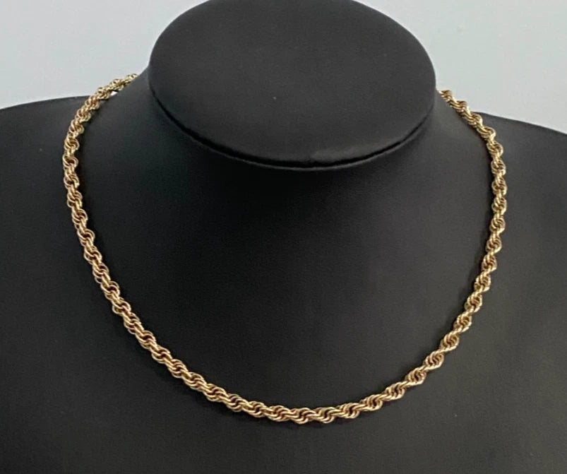 9K Yellow Gold Rope Link Chain Necklace 43cm Long