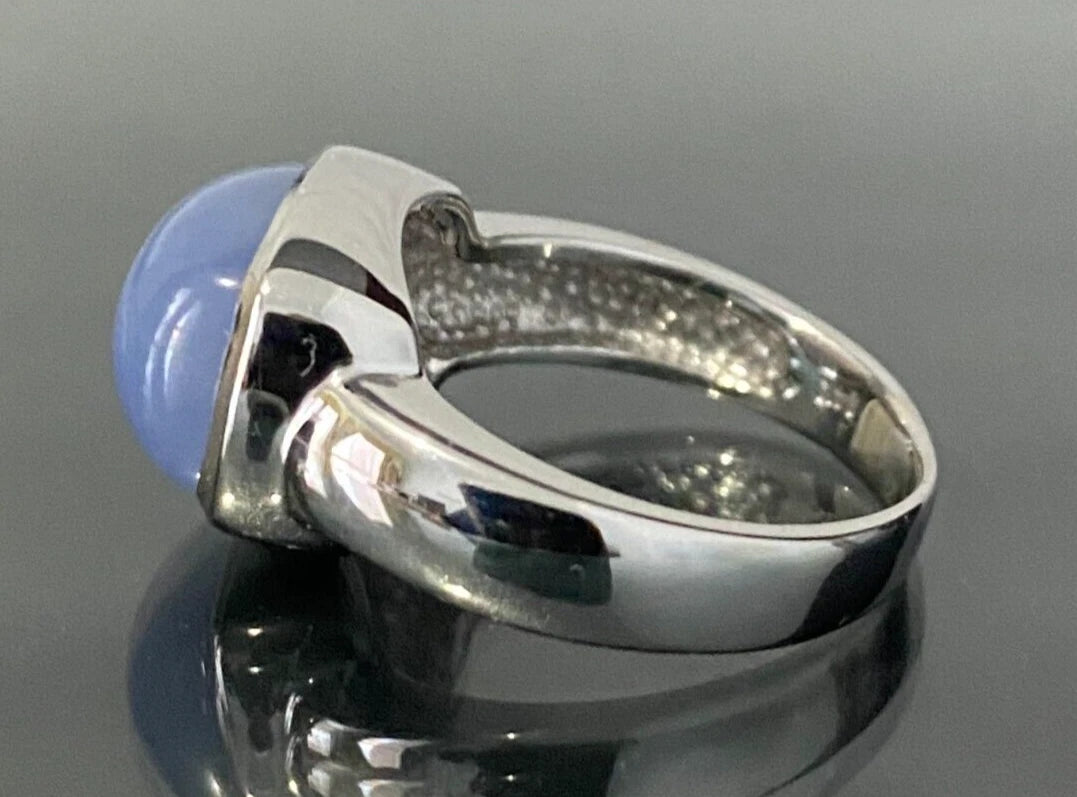 14K White Gold & Chalcedony Single Stone Ring Size O 1/2 - 7 1/4