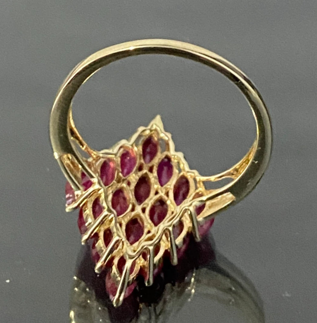 9K Yellow Gold & 2.20CT Marquise Ruby Cluster Ring Size R - 8 3/4