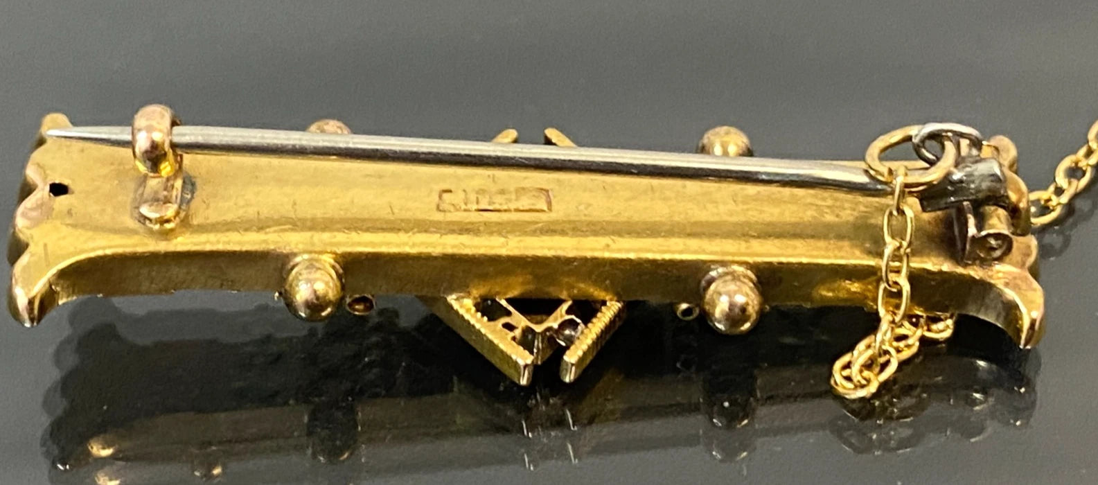 Victorian Australian 15K Yellow Gold Diamond Etruscan revival Bar Brooch 40mm
