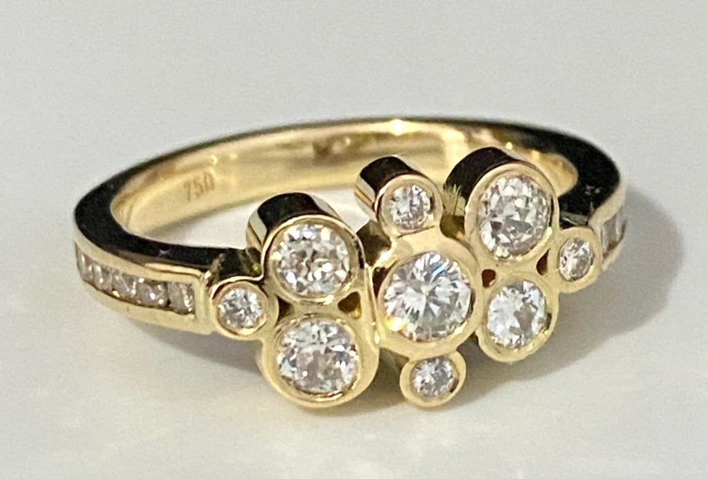 18K Yellow Gold & 0.90CT Diamond Bubble Ring Size N 1/2 - 7