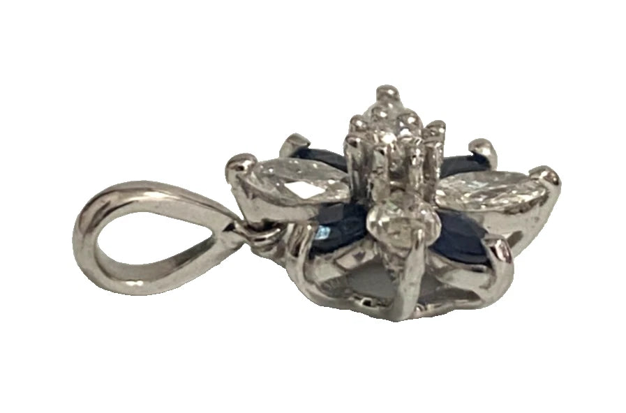 9ct White Gold Diamond & Sapphire Flower Pendant – 0.80ct Total Diamond Weight