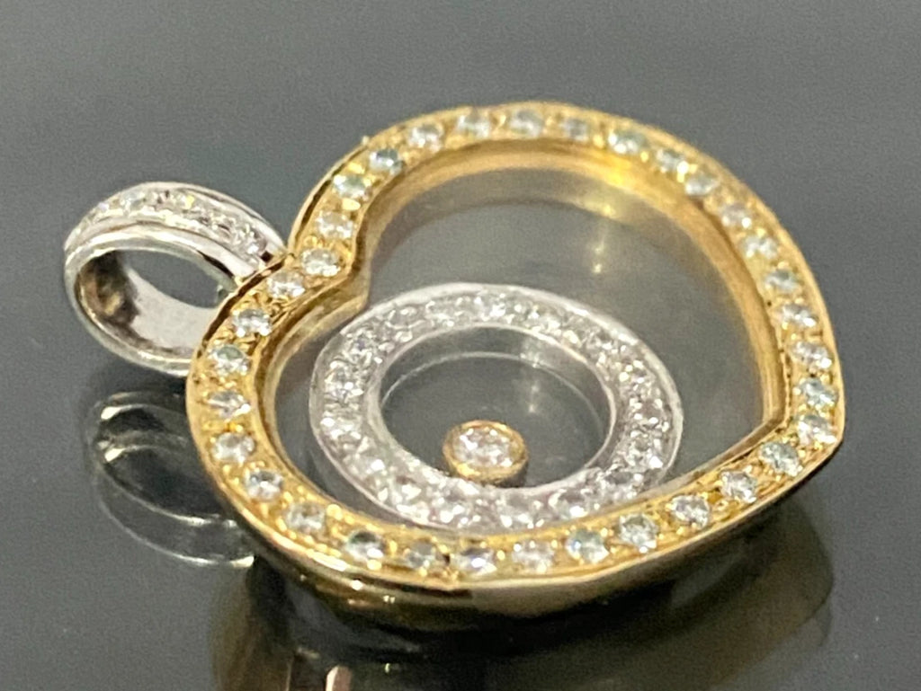 18K Gold & 0.55CT Floating Diamond Heart Pendant 25.50mm High