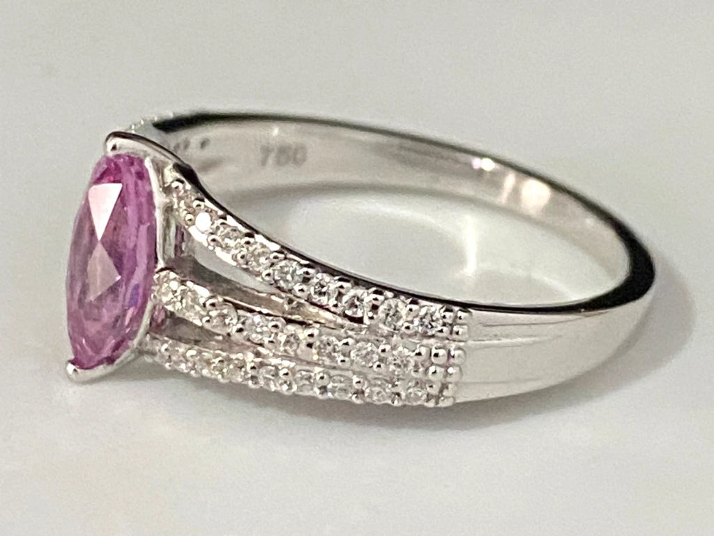 18K White Gold W/Pink Sapphire & Diamond Ring Size N 1/2 - 7