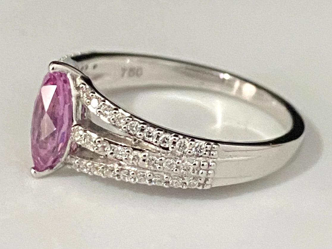 18K White Gold W/Pink Sapphire & Diamond Ring Size N 1/2 - 7