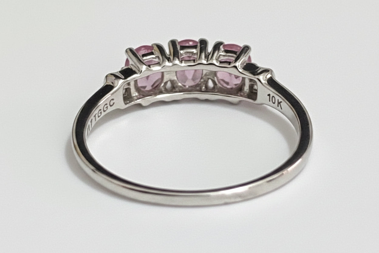 10K White Gold W/ Spinel & Diamond Three Stone Ring - Size Q (US 8.25)