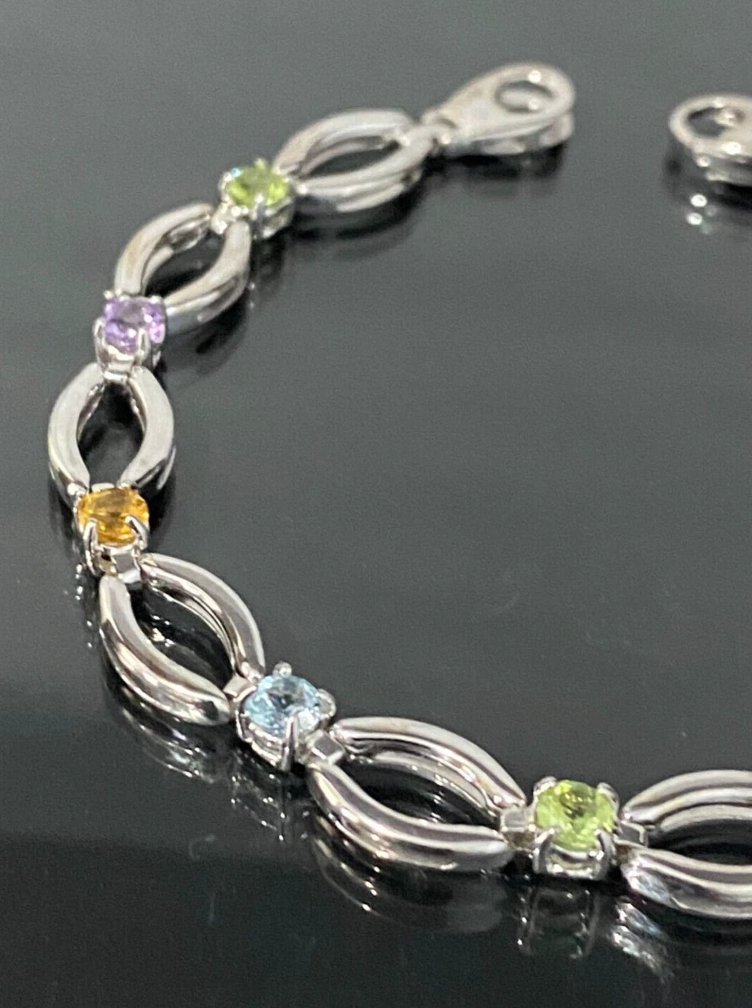 9K White Gold & Multi-Gemstones Bracelet 19cm
