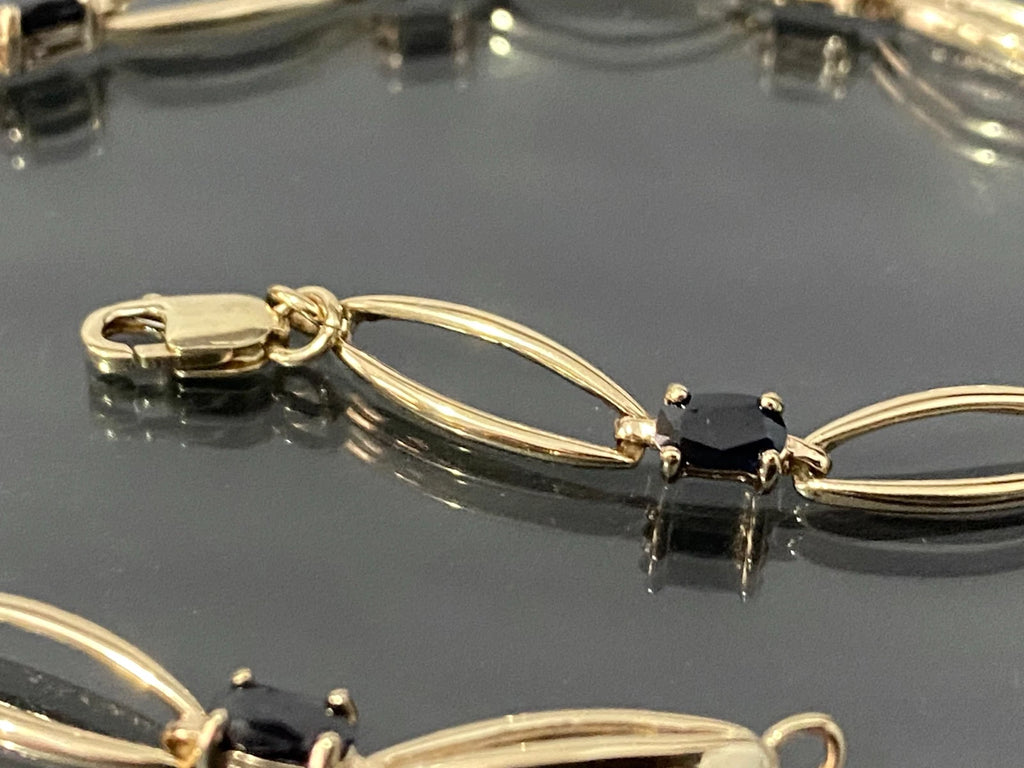 9K Yellow Gold & Black Sapphire Link Bracelet 20.50cm Long