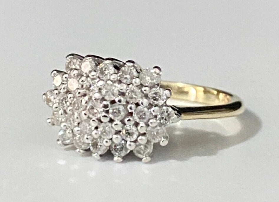 9K Yellow Gold & 0.50CT Diamond Cluster Ring Size K - 5 1/8