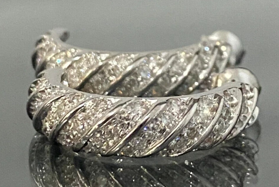 14K White Gold & 1.75CT Diamond Half Hoop Earrings 26.70mm high