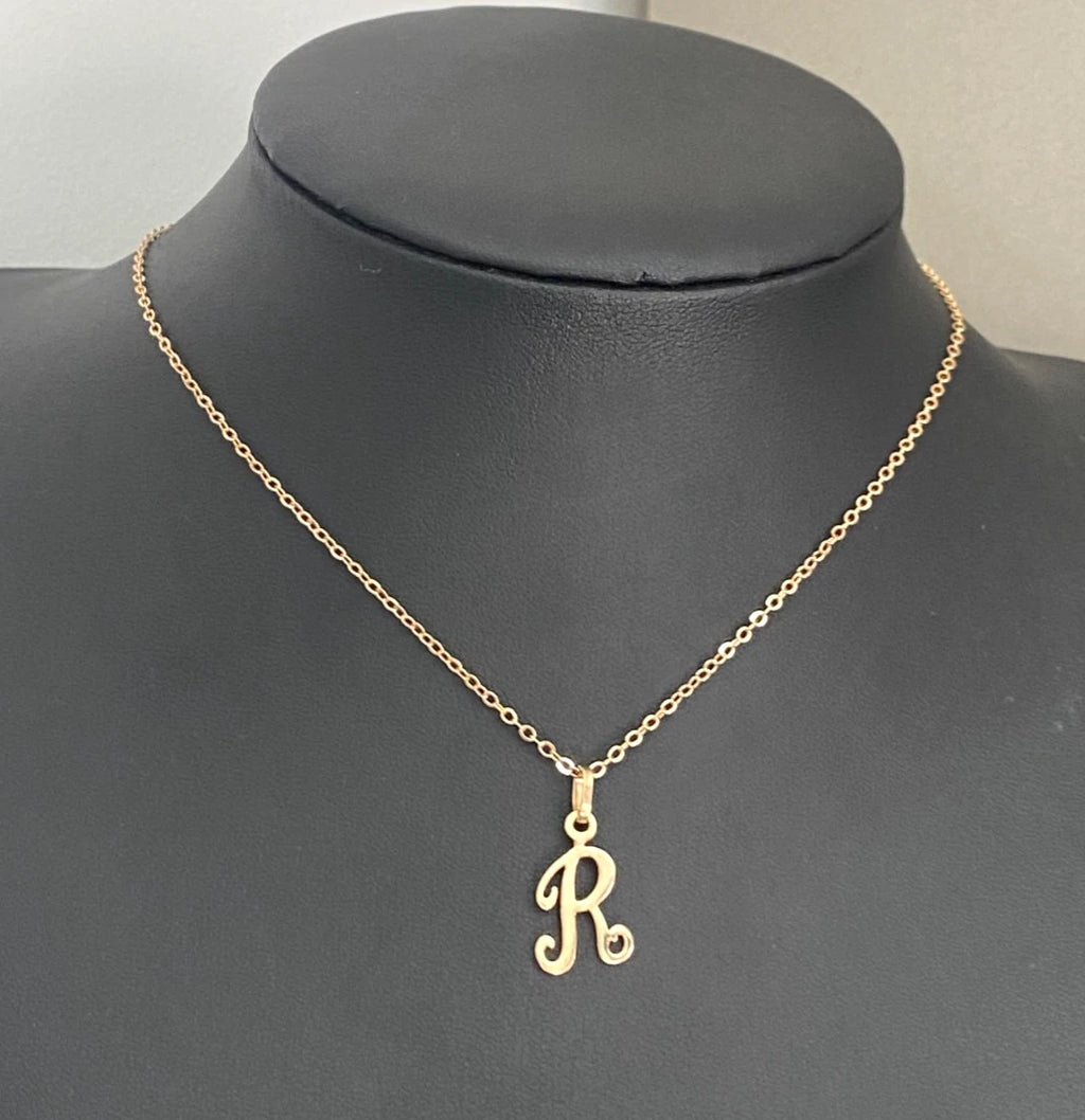 9K Yellow Gold Initial " R " Pendant / Charm - 23mm High