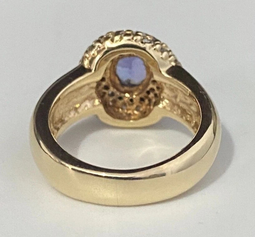 Heavy 14K Yellow Gold W/ Tanzanite & 0.60CT Diamond Ring Size K 1/2 - 5 3/8