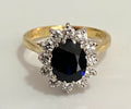 18K Yellow Gold Sapphire & Diamond Cluster Ring - Size J (US 4.75)