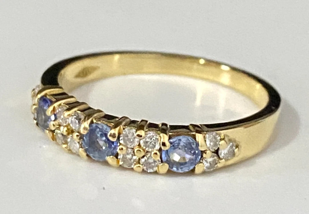18K Yellow Gold W/ Sapphire & Diamond Band Ring Size L 1/2 - 6