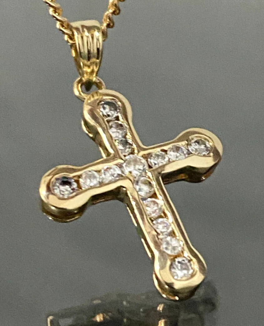 9K Yellow Gold & Cubic Zirconia Cross Pendant 24.0mm High