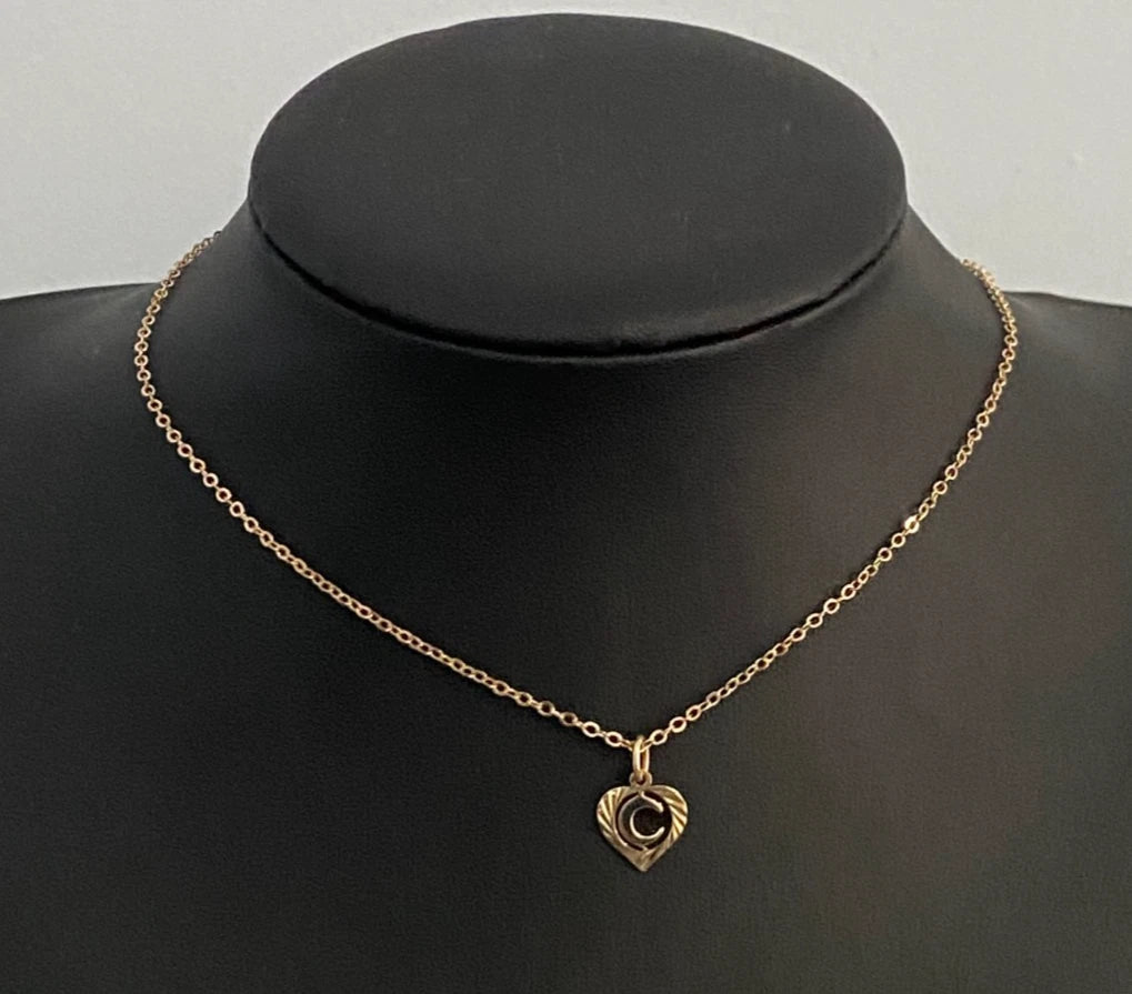 Italian 8K Yellow Gold " C " Letter Heart Shape Pendant/Charm 16.0mm High