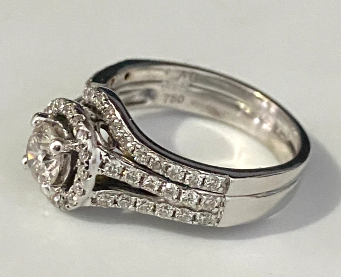18K White Gold & 1.0CT Diamond Halo 2 Parts Bridal Set Ring Size K 1/2 - 5 1/2