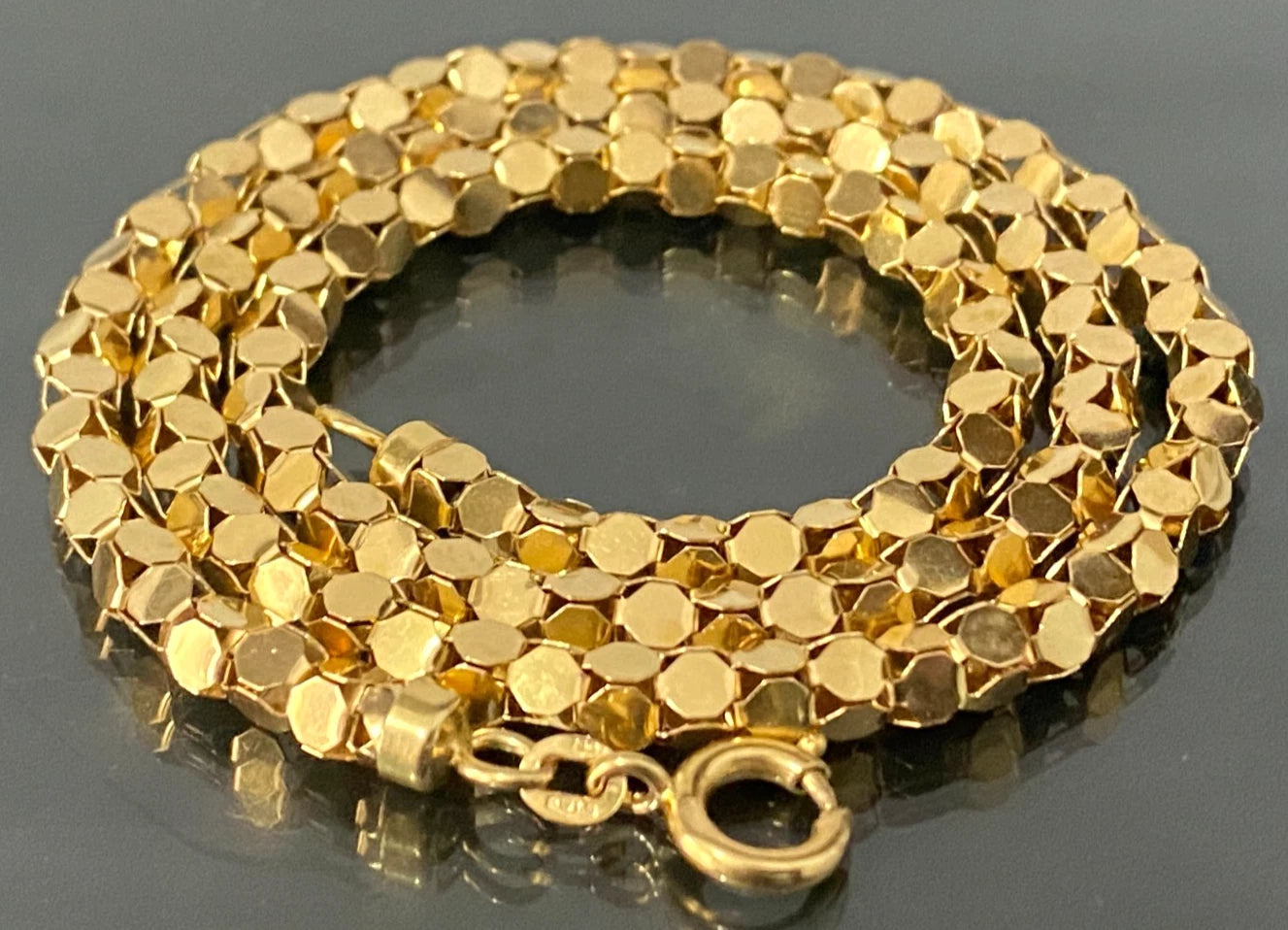 Vintage 18K Yellow Gold Popcorn Link Chain Necklace 47cm Long