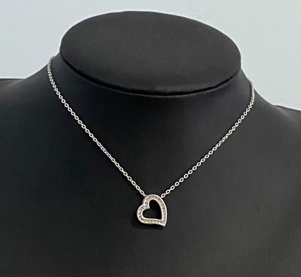 9K White Gold & 0.25CT Diamond Channel Set Heart Pendant