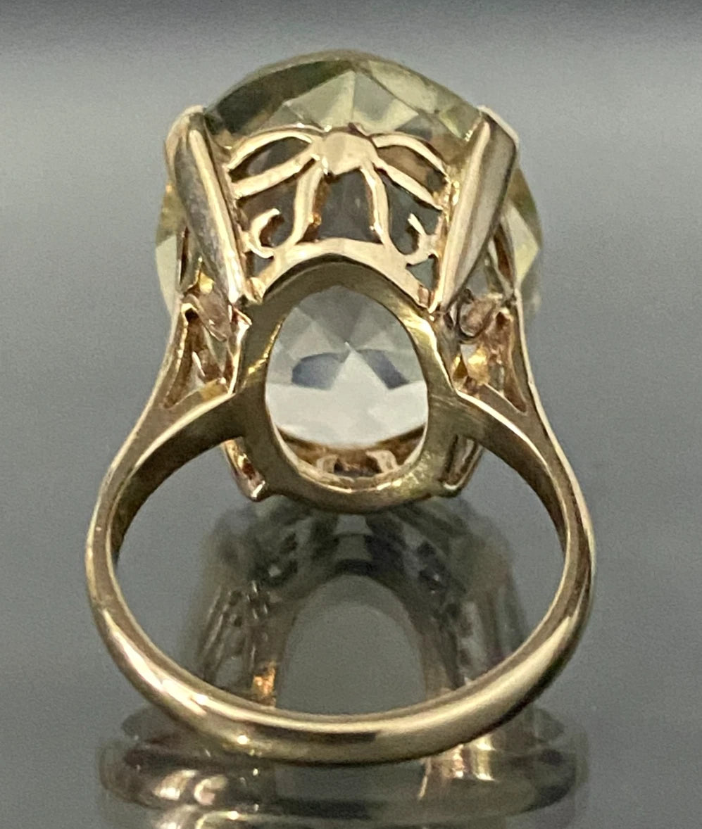 1960's 9K Yellow Gold & Oval Citrine Stone Ring Size M 1/2 - 6 1/2