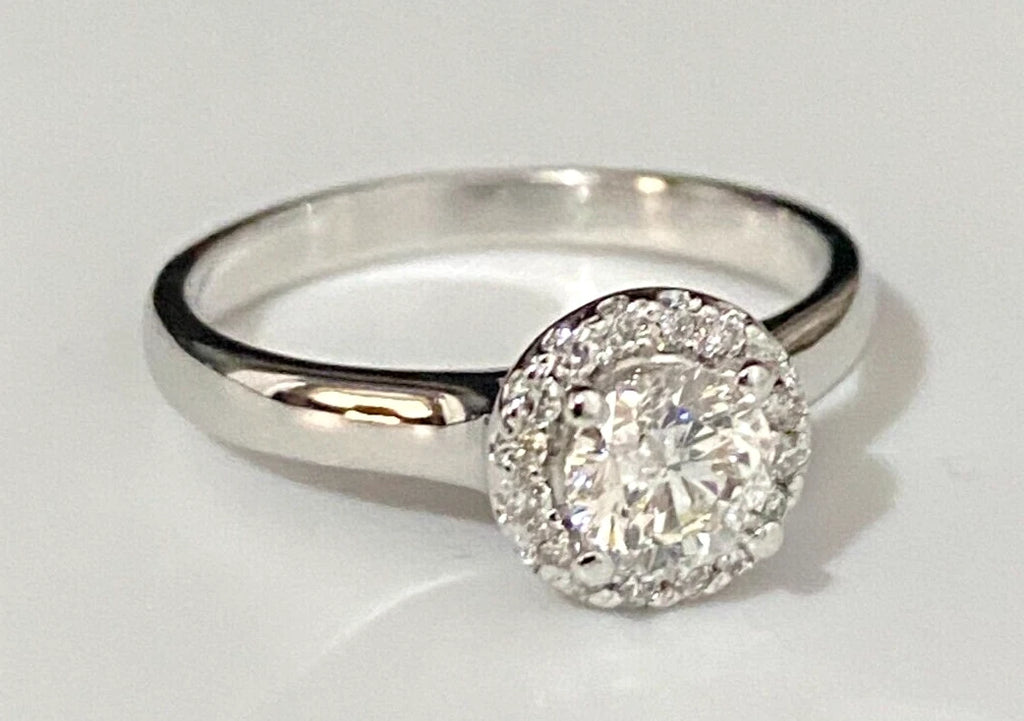 18K White Gold & 0.50CT Diamond Halo Ring Size K 1/2 - 5 3/8