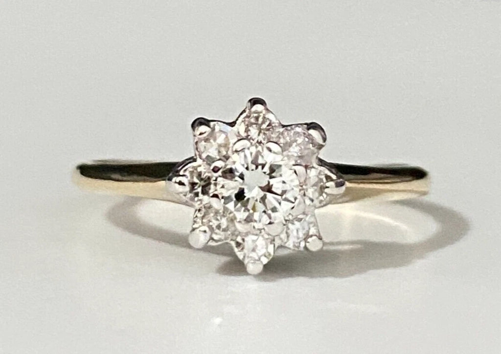14K Yellow Gold & 0.45CT Diamond Cluster Ring Size Q - 8