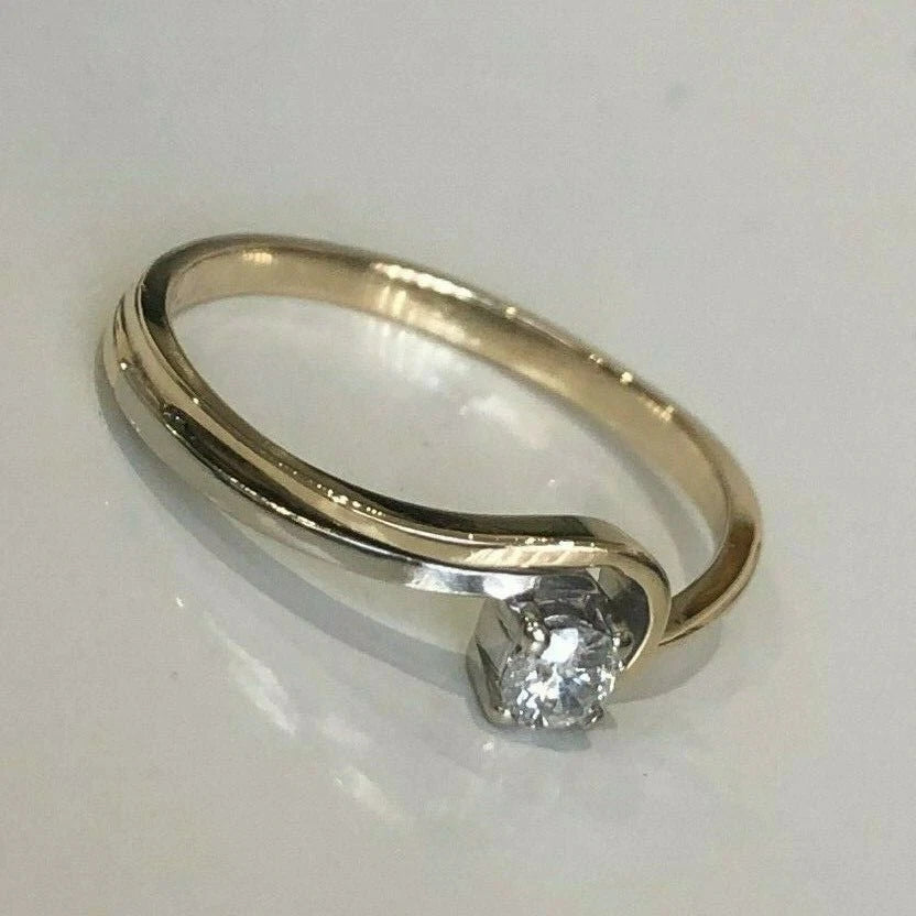 10K Two Color Gold & 0.15CT Diamond Single Stone Swirl Ring Size O - 7