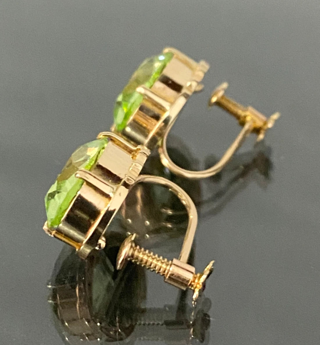 1950's 9K Rose Gold & Green Stone Set Earrings for Non-Pierced