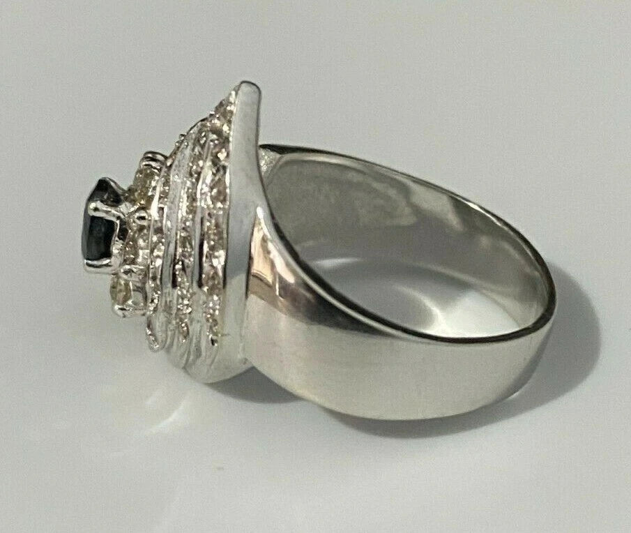 18K White Gold W/ 0.50CT Diamond & Sapphire Ring Size N - 6 1/2