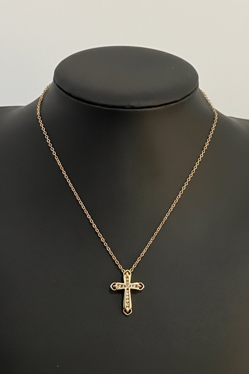 9K Solid Yellow Gold Diamond Cross Pendant – Approx. 0.25CT