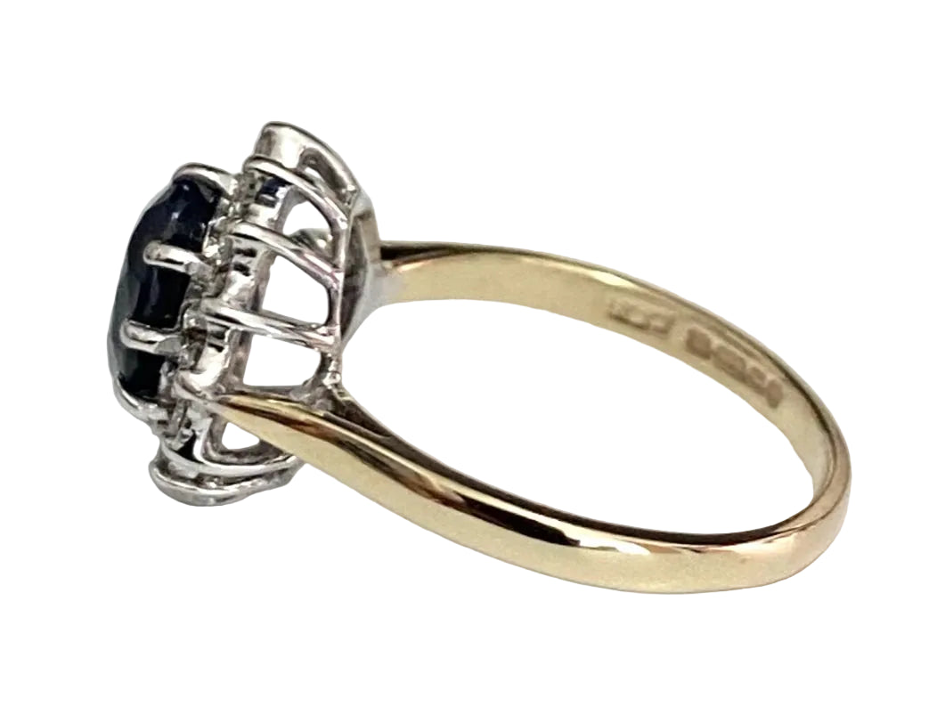9K Yellow Gold W/ Sapphire & Diamond Cluster Ring Size P (US 7.75)