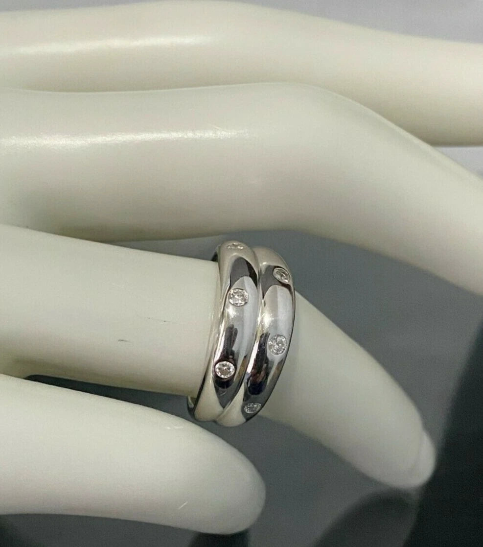 18K White Gold & Diamond Stacking Band Ring Size L 1/2 - 6
