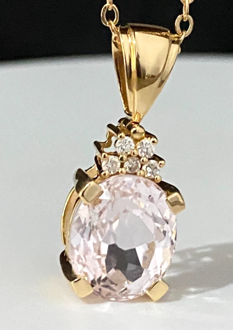 18K Yellow Gold With 4.0CT Kunzite & Diamond Pendant By ILIANA