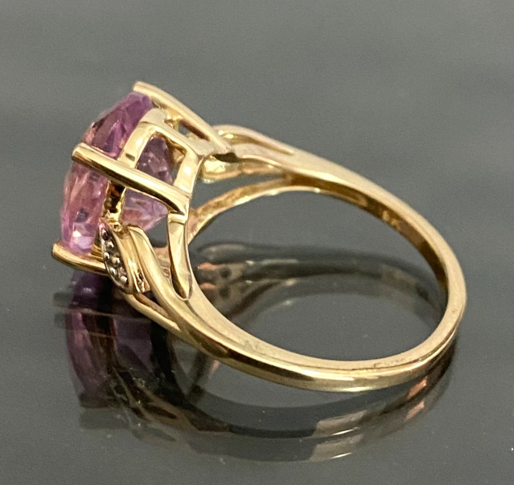 9K Yellow Gold Pink Fluorite & White Zircon Ring Size L (US 5.75)