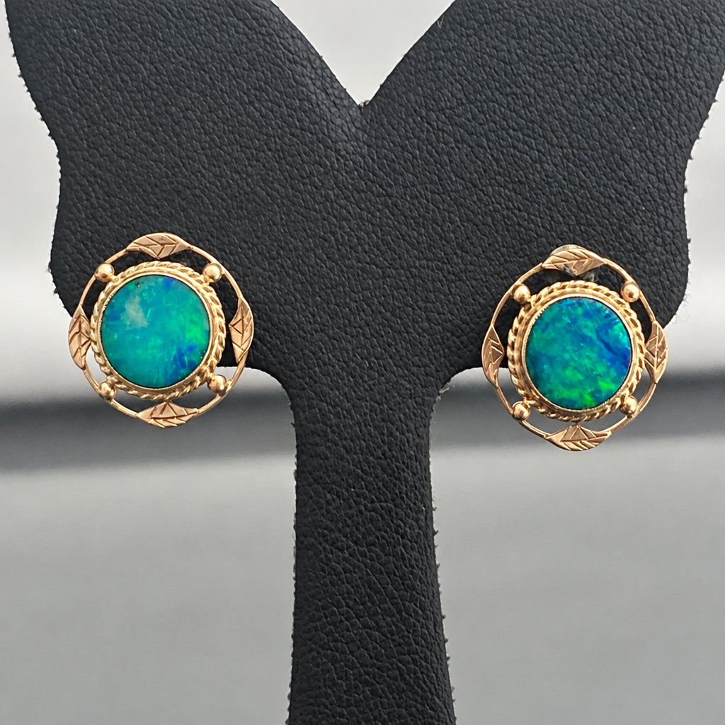 Pair of Art deco 9K Yellow Gold Opal Doublet Stus Earrings