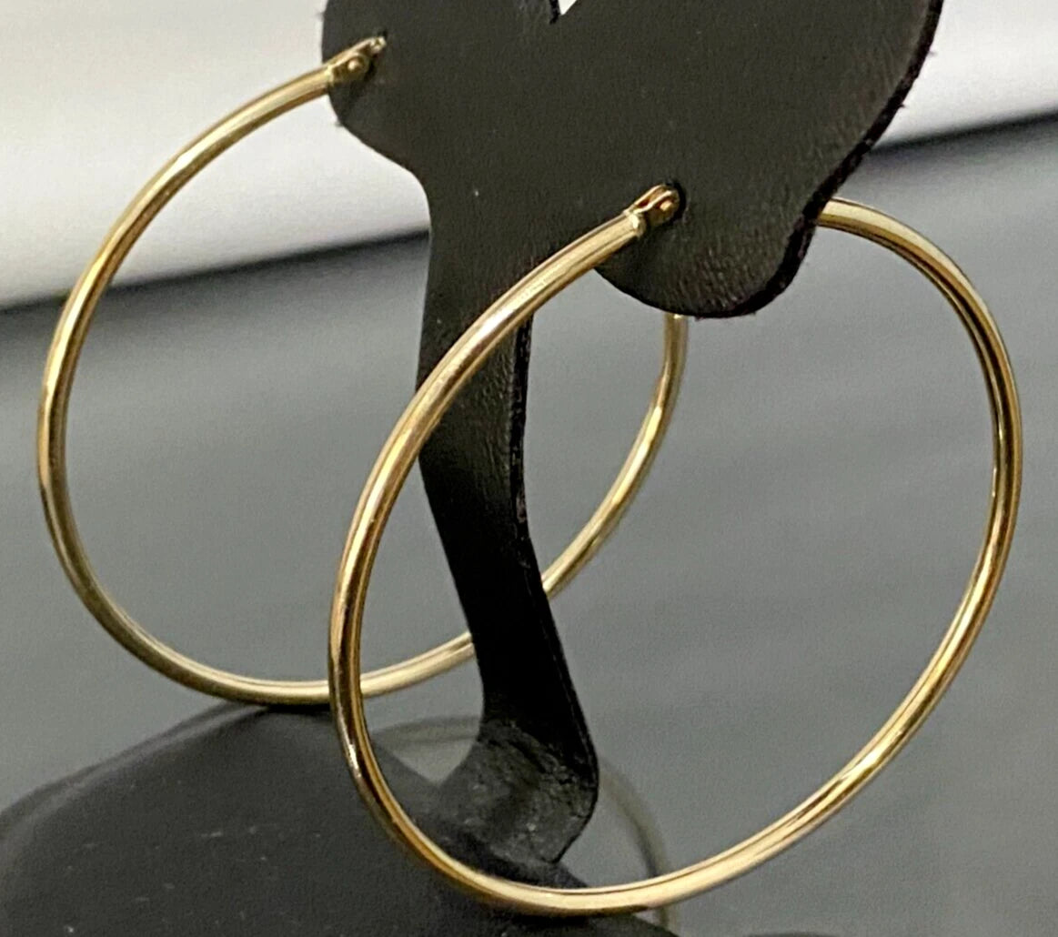 Italian Large 9K Yellow Gold Hoop Earrings