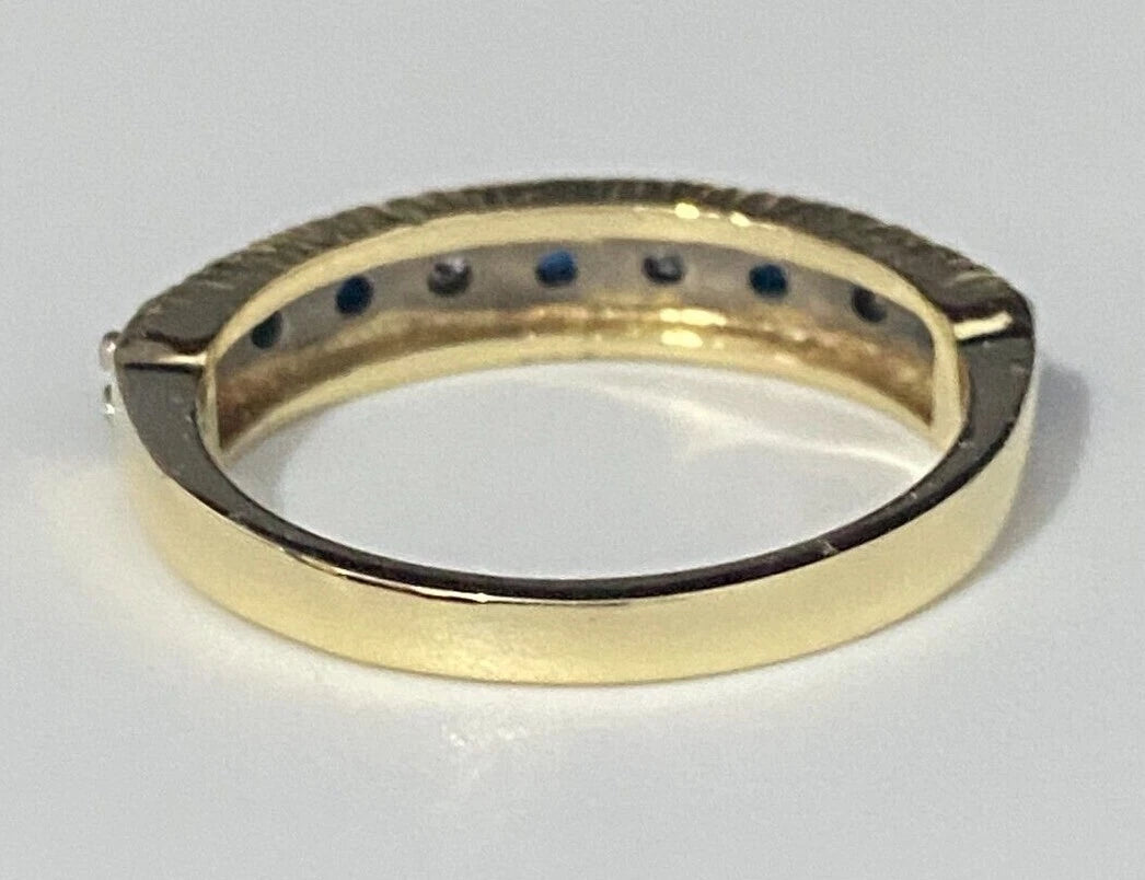 18K Yellow Gold W/ Sapphire & Diamond Eternity Band Ring Size N - 6 1/2