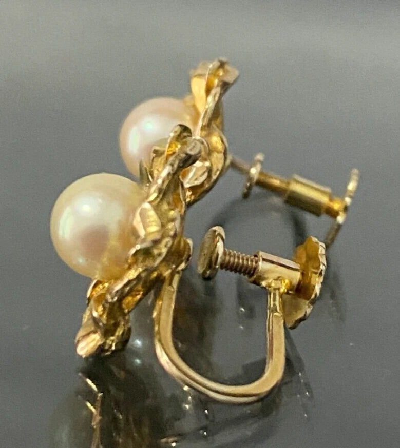 9K Yellow Gold & White Pearl Screw Back Earrings for Non-Pierced
