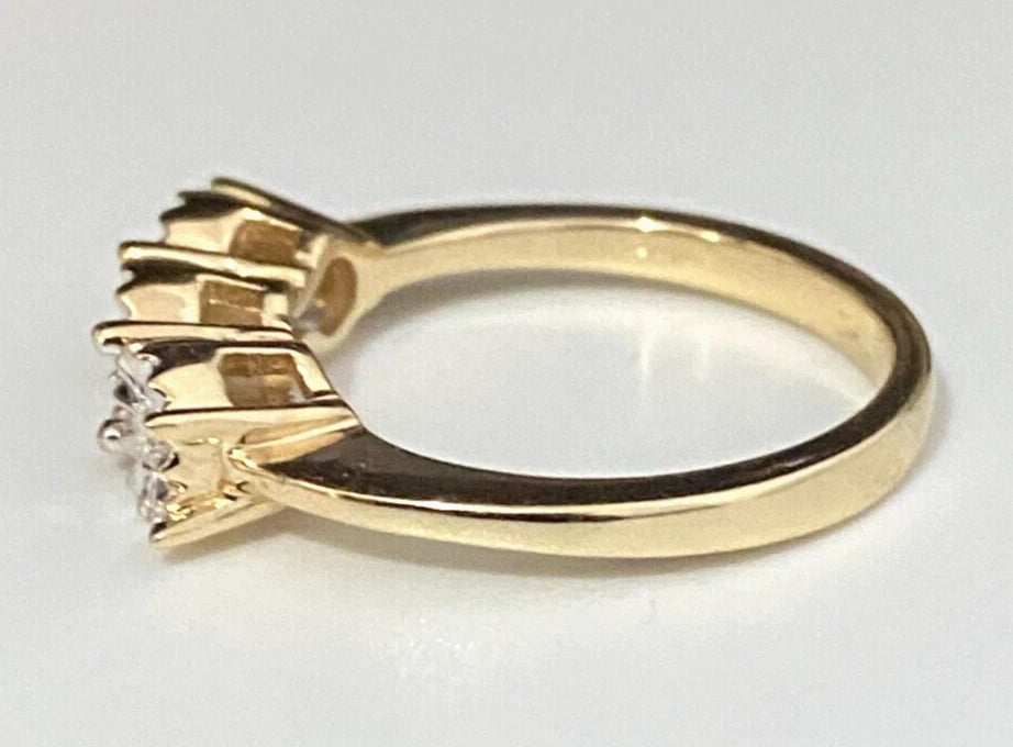 9K Yellow Gold & Diamond Three Stone Illusion Ring Size N - 6 1/2