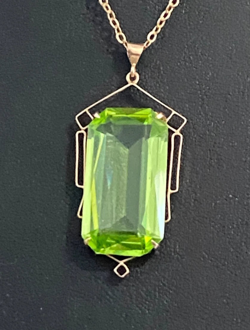 Vintage 9K Yellow Gold & Green Paste Pendant