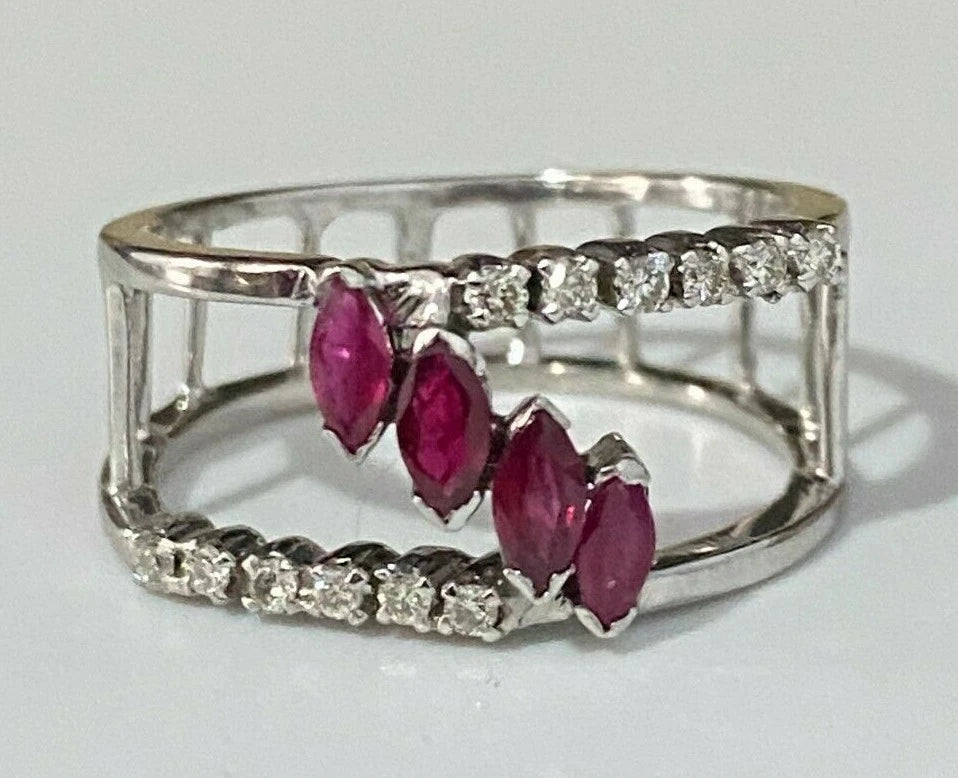 18K White Gold W/ Ruby & Diamond Ring Size P - 7 1/2