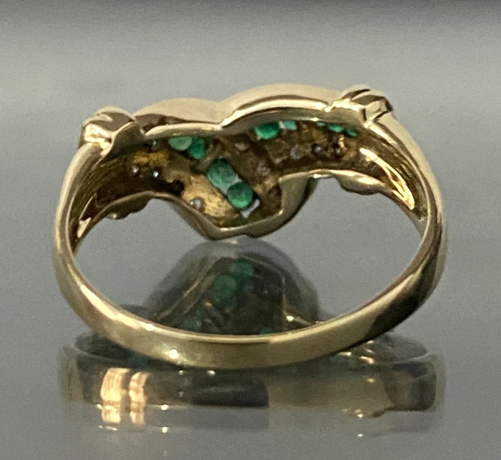 14K Yellow Gold W/ Emerald & Diamond Dress Ring Size Q - 8 1/4