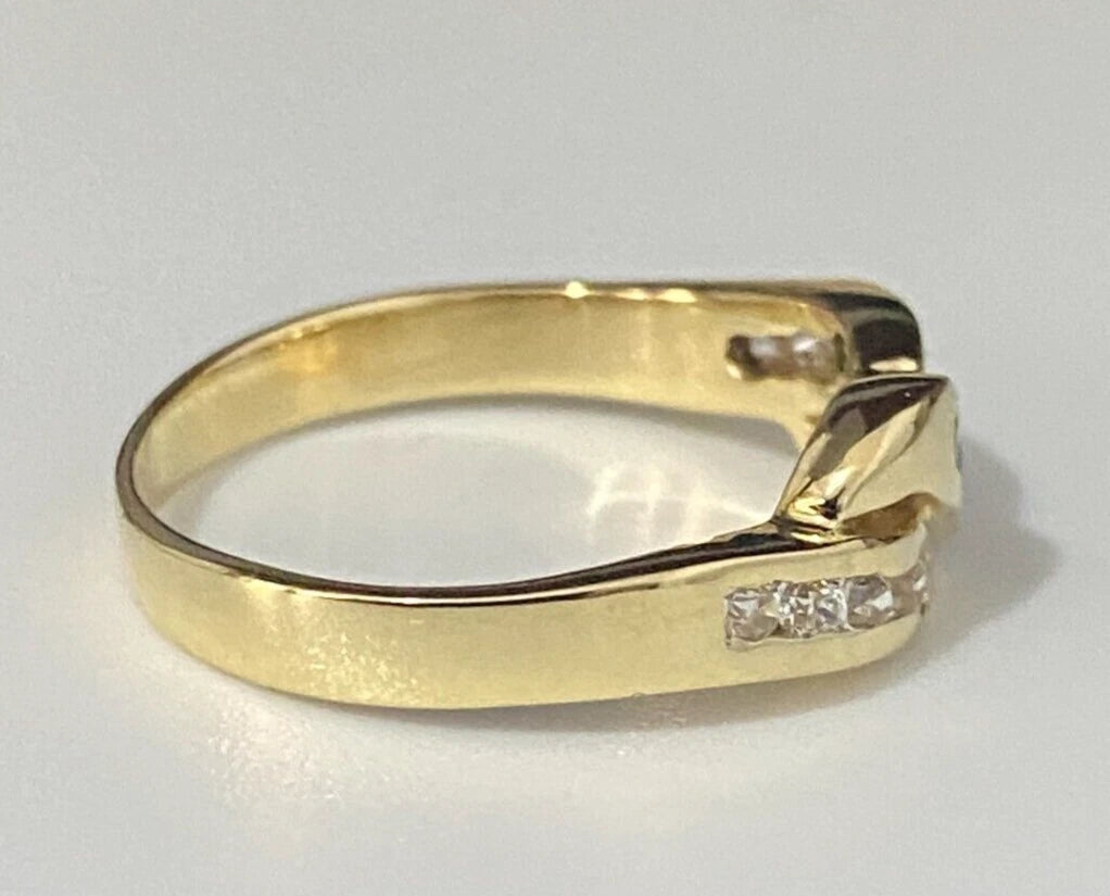Italian 18K Yellow Gold W/ Chrysoprase & Cubic Zirconia Size L 1/2 - 5 7/8