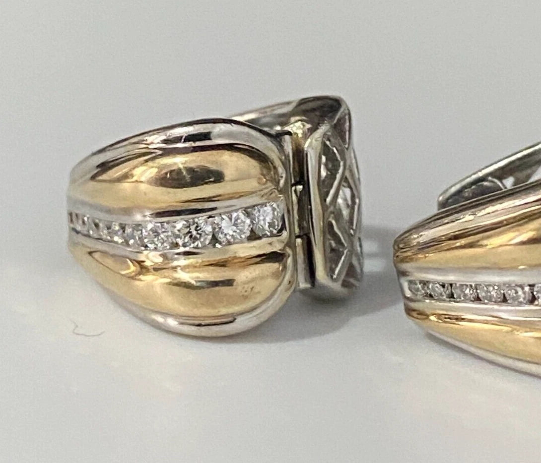 14K Two Color Gold & 0.25CT Diamond Huggies Earrings 8.60g