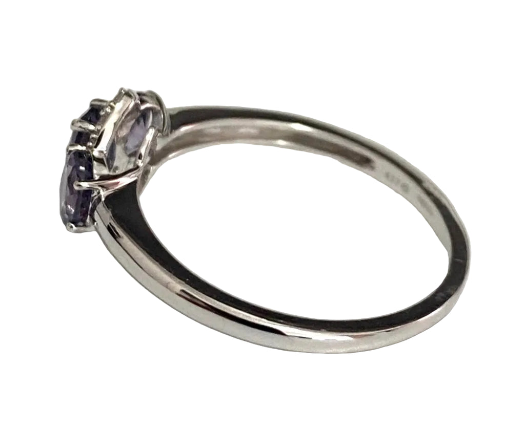 10K White Gold W/ Spinel & Natural Zircon Three Stone Ring - Size R (US 8.75)